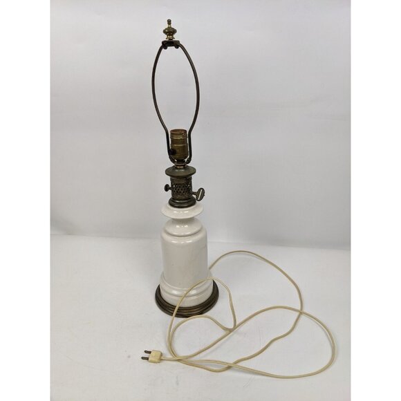 Vintage MCM Paul Hanson? White Opaline Glass & Metal Table Lamp